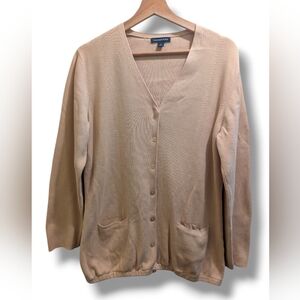 Lands' End Women's Tan Cardigan V-neck Button Front Long Sleeve Sweater- M